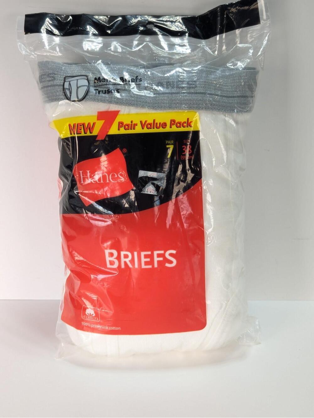 VTG 2003 Hanes Briefs Underwear Size 38 White Cotton Pack of 7 New Sealed NOS